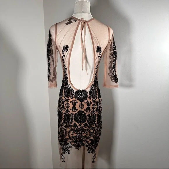 NWT For love and lemons illusion English Victorian dress black nude mesh size s